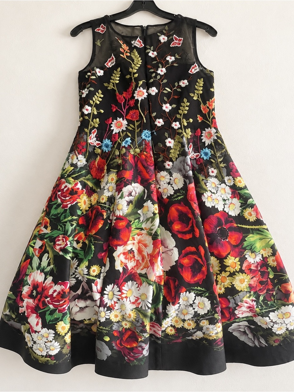 Teri Jon n Size 10 Floral Embroidered Butterfly Illusion Dress